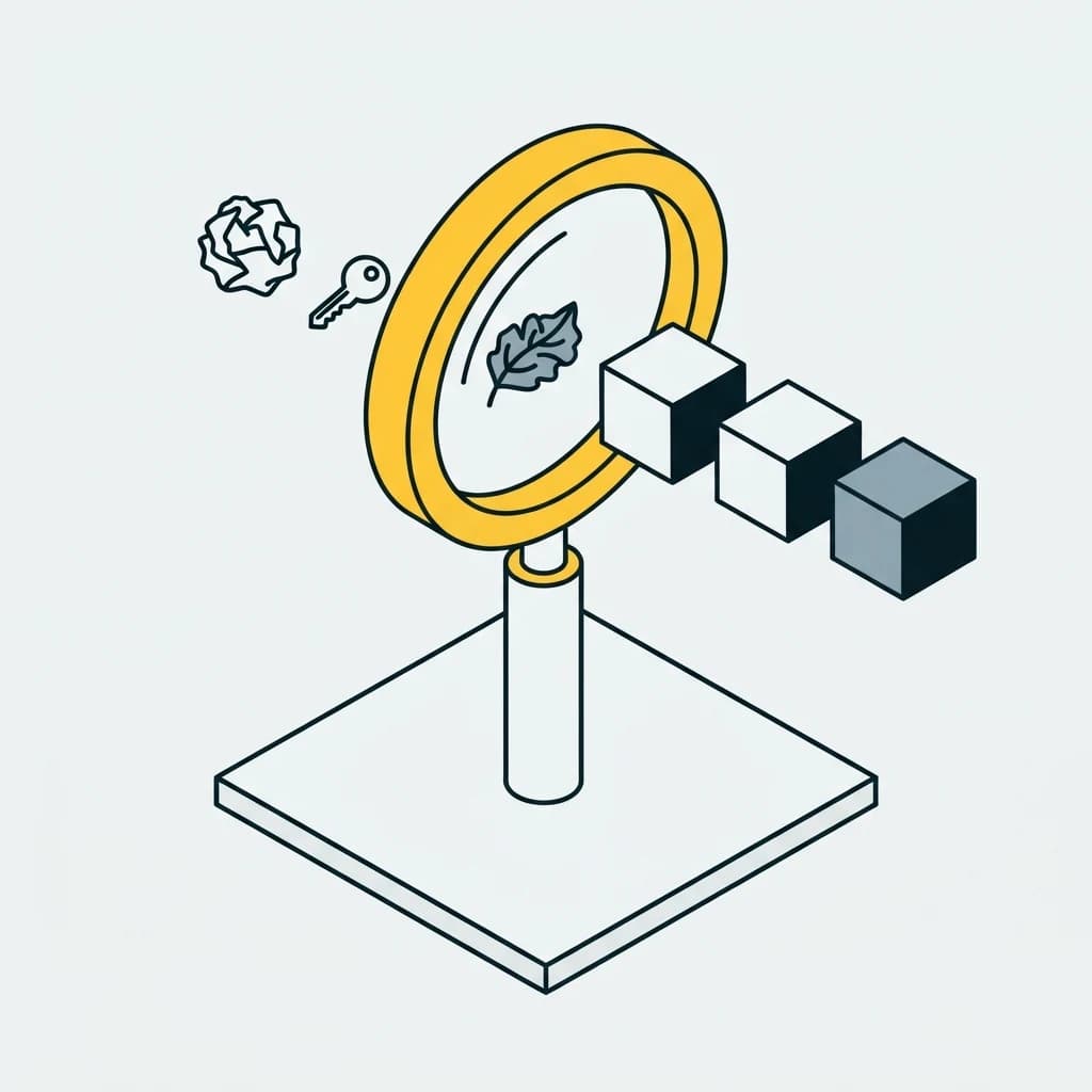 A magnifying glass through which mismatched shapes emerge as identical aligned blocks.